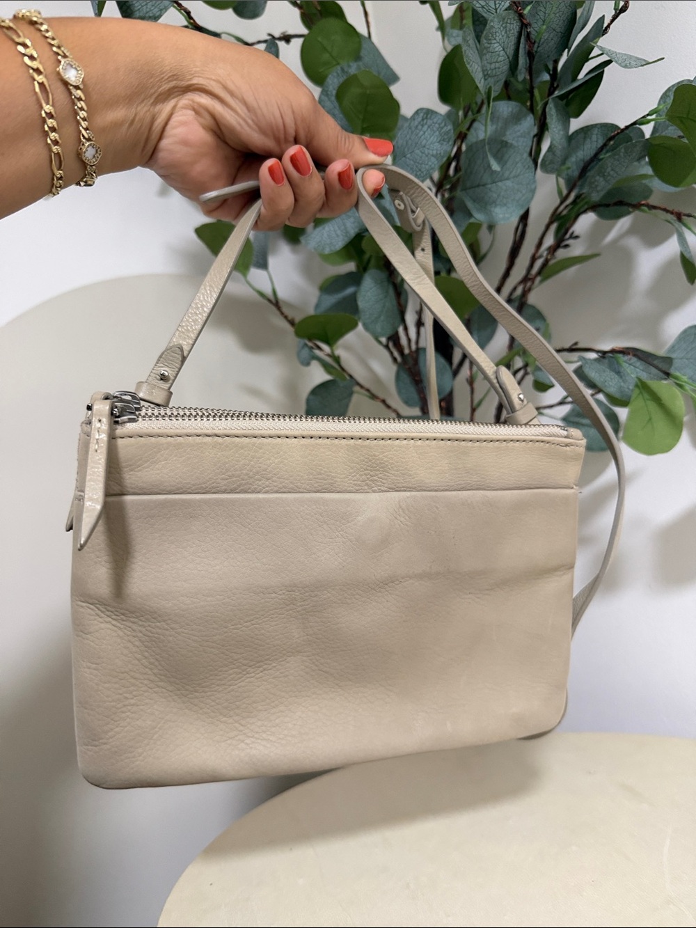 The White Company Cream Leather Crossbody Shoulder Bag